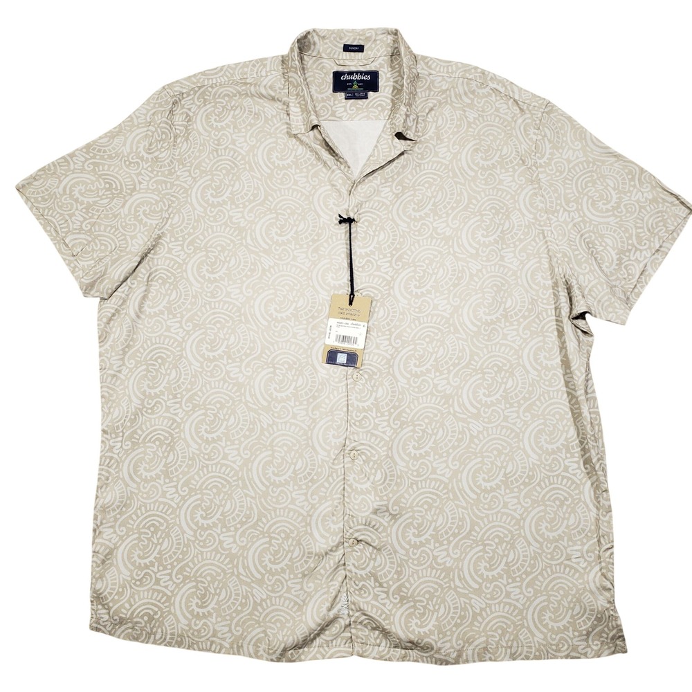 Chubbies Button Up Shirt Mens XXL Taupe Screen Saver Rayon Sunday Shirt New